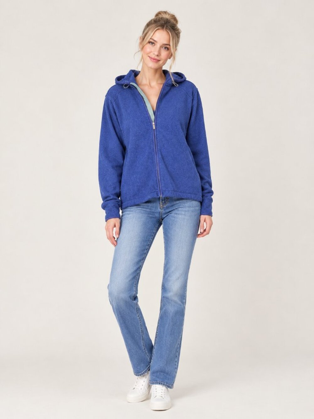 2/$30 Lands' End Hooded Full-Zip Fleece Jacket Blue 18 - 20 #A4981